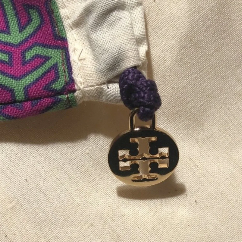 Tory Burch 2 cotton purple and green shoe or purse bags with gold emblem NWOT